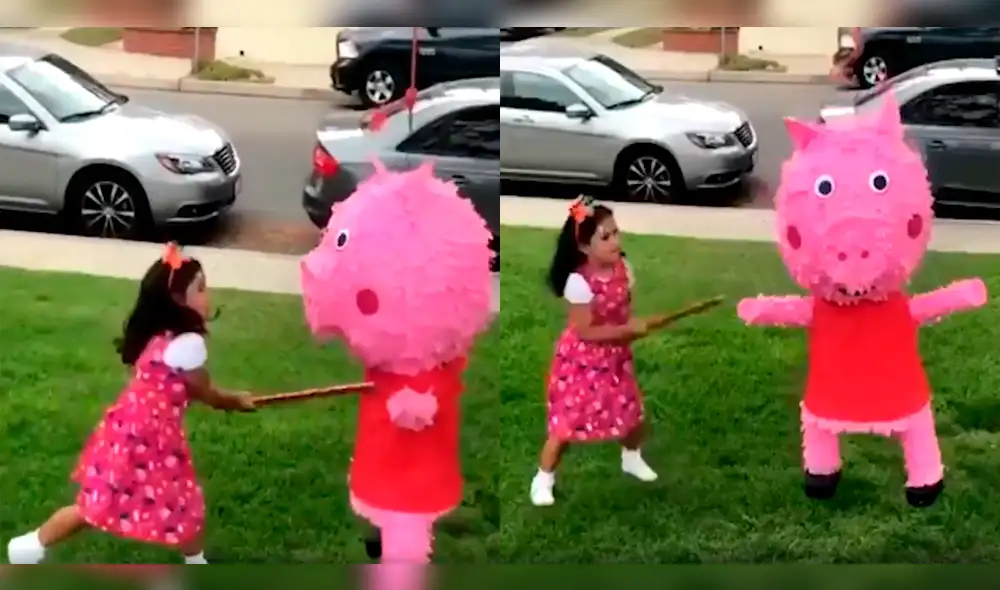Niña rompe con furia piñata de Peppa Pig, pero singular invitado opacó su acción
