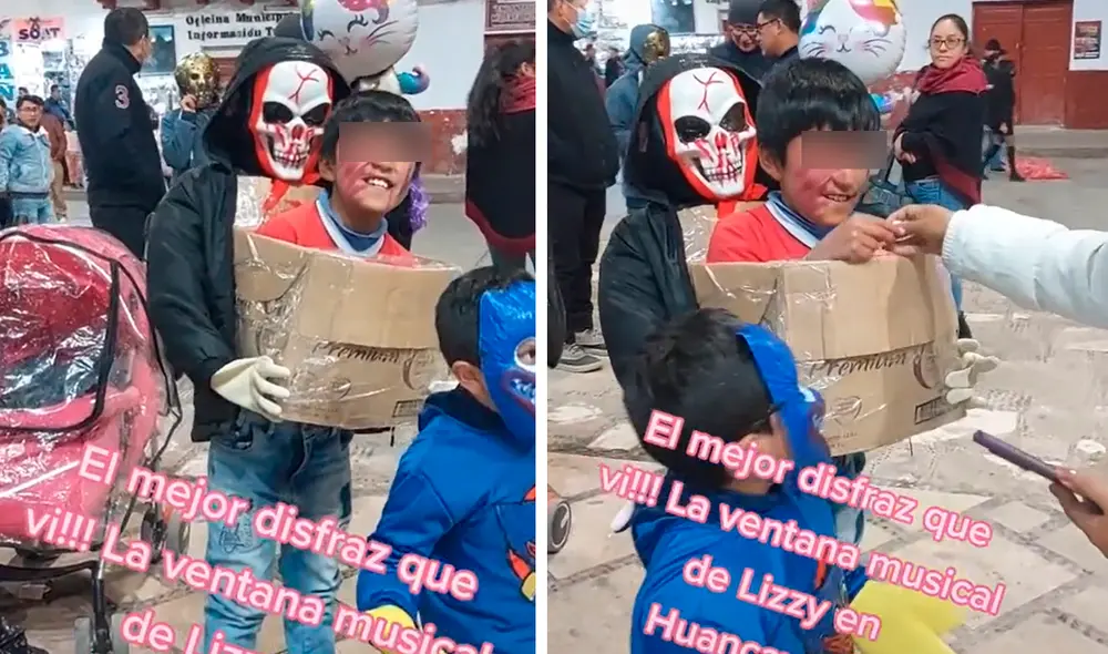 Familia del pequeño lo ayudaron con creativo disfraz. Foto: captura Lizzy Medrano/ TikTok