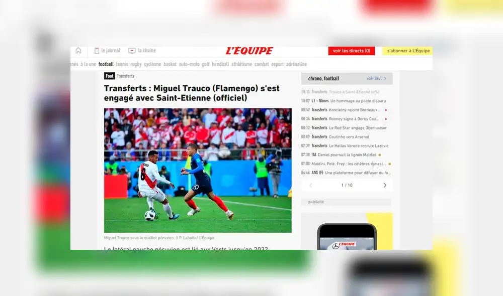 Así informaron los medios franceses sobre la incorporación de Miguel Trauco en el Saint Étienne.