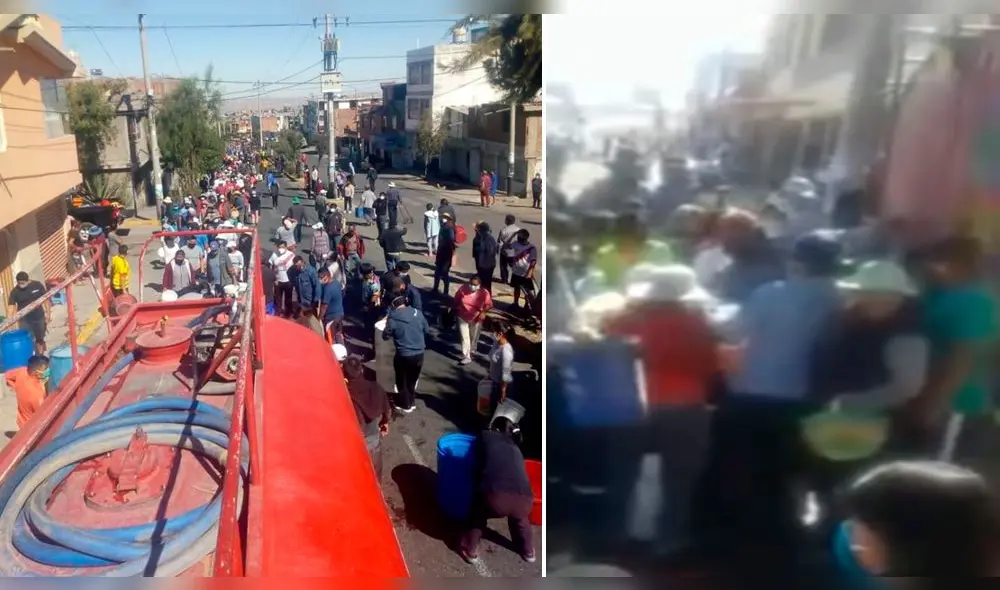 Personas formaron largas colas y se aglomeraron a la espera de cisternas de agua.