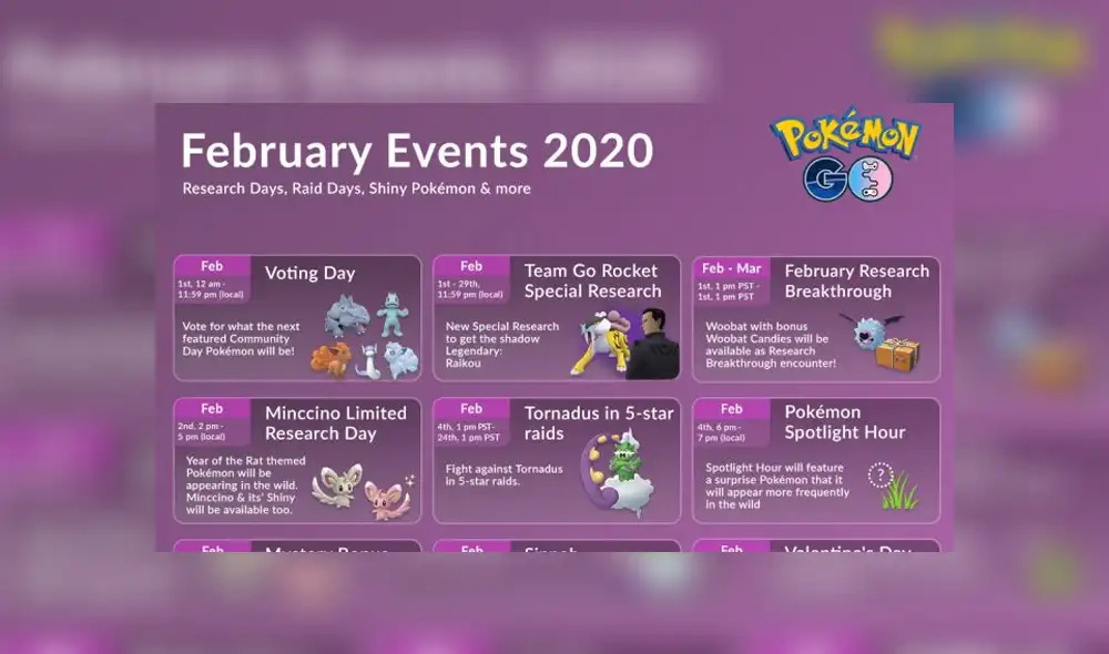 Calendario de febrero en Pokémon GO.