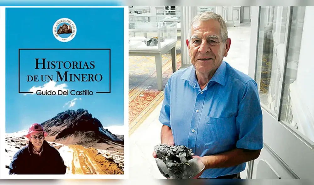 Ingeniero Guido Del Castillo. Al lado, su libro sobre minas.
