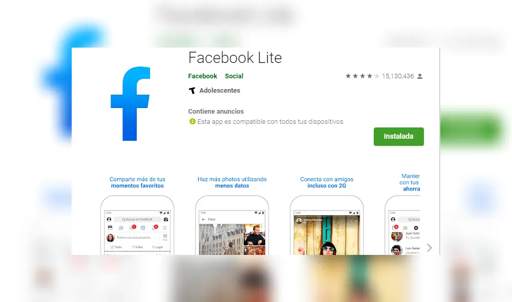 Facebook Lite está disponible en la Google Play. Foto: Captura. Facebook Lite está disponible en la Google Play. Foto: Captura.