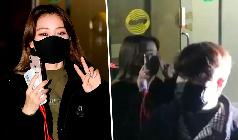 Jihyo mostró la pantalla de su celular al salir del edificio de KBS. Foto: captura/fnstar