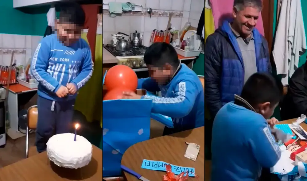 Niño recibe una caja de regalos por su cumpleaños. Foto: Captura Facebook