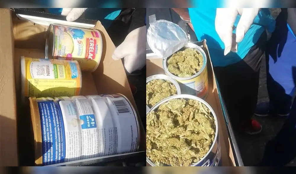 Arequipa: detienen a dos personas llevando droga dentro de latas de leche para bebés. Foto: PNP