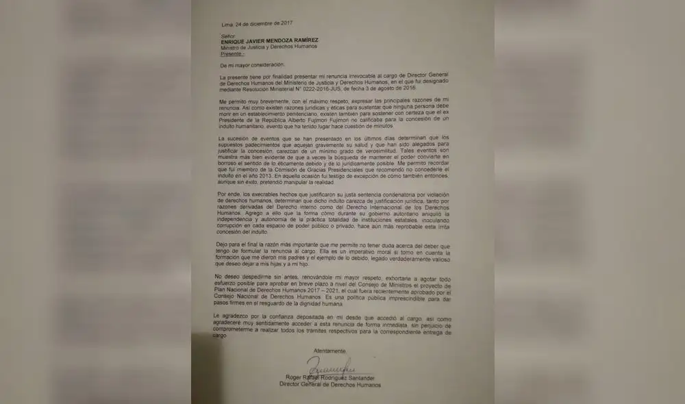 Renuncian funcionarios del Ministerio de Justicia por el indulto