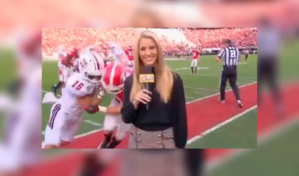 YouTube viral: reportera es 'tacleada' accidentalmente por jugadores de fútbol americano en transmisión en vivo