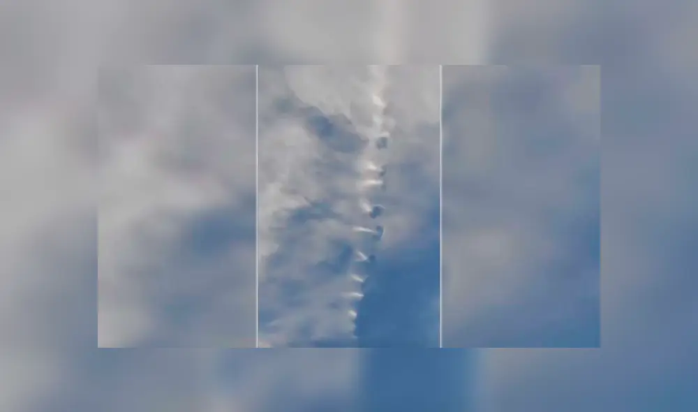 Video es viral en YouTube.  Un hombre grabó el preciso momento en que varias nubes se alinearon, como si fueran una escalera hacia el cielo. Foto: Captura.
