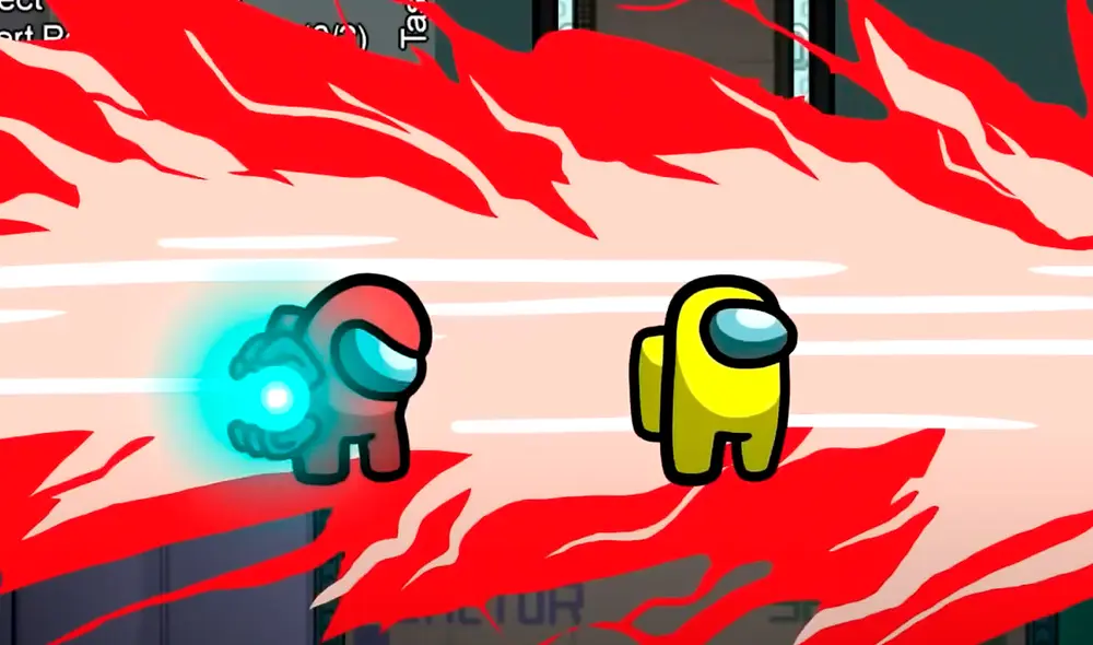 El impostor haciendo un Kamehameha contra un tripulante en Among Us. Foto captura: YouTube