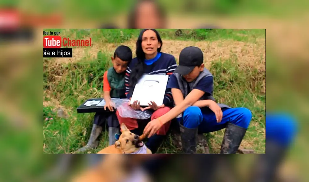 Nubia y sus dos hijos recibieron el botón plateado de YouTube y lo celebraron con un sancocho campesino. Foto: Captura/YouTube