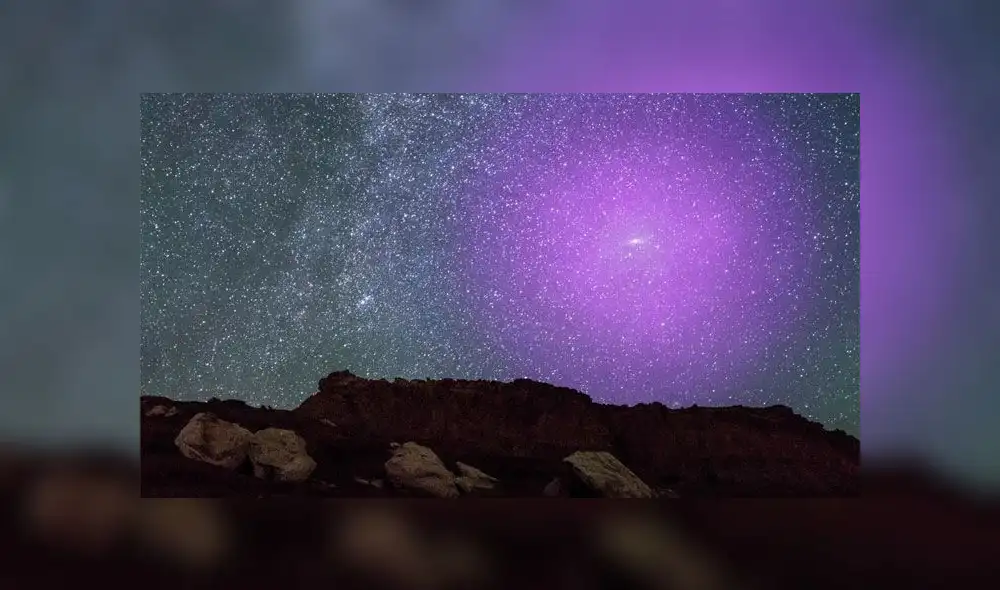 Halo de gas alrededor de Andrómeda. La imagen muestra cómo se vería en el cielo si fuera más brillante. Fuente: NASA / ESA.