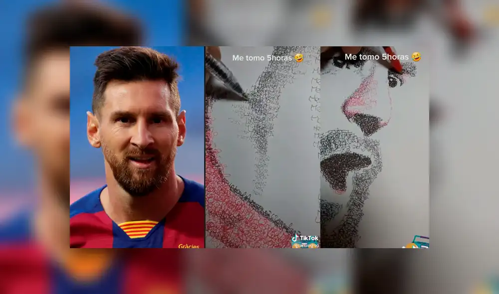 Desliza las imágenes para ver el increíble proceso que utilizó este joven para dibujar Lionel Messi. Fotocapturas: Carlos Idrogo Duarezes /TikTok
