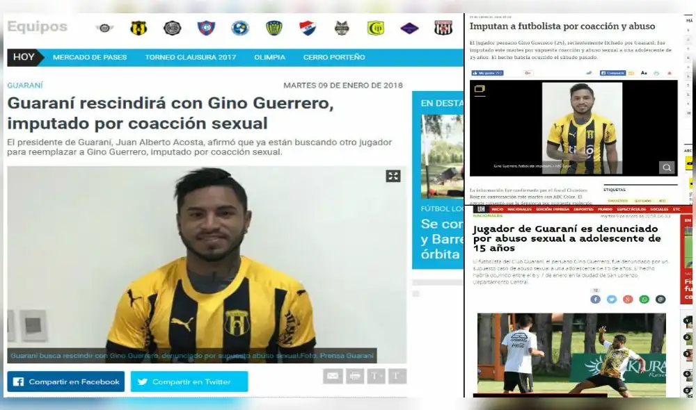 Gino Guerrero acusado de intento de violación: así informa la prensa de Paraguay