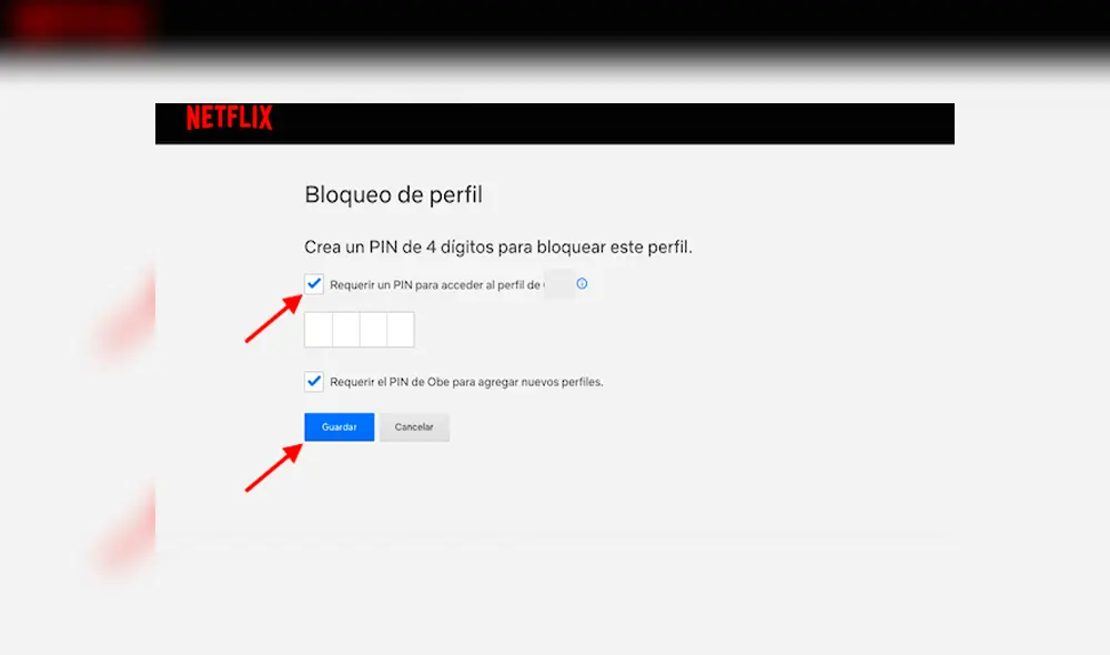Sigue estos pasos para ponerle clave a tu perfil de Netflix. Foto: Captura.