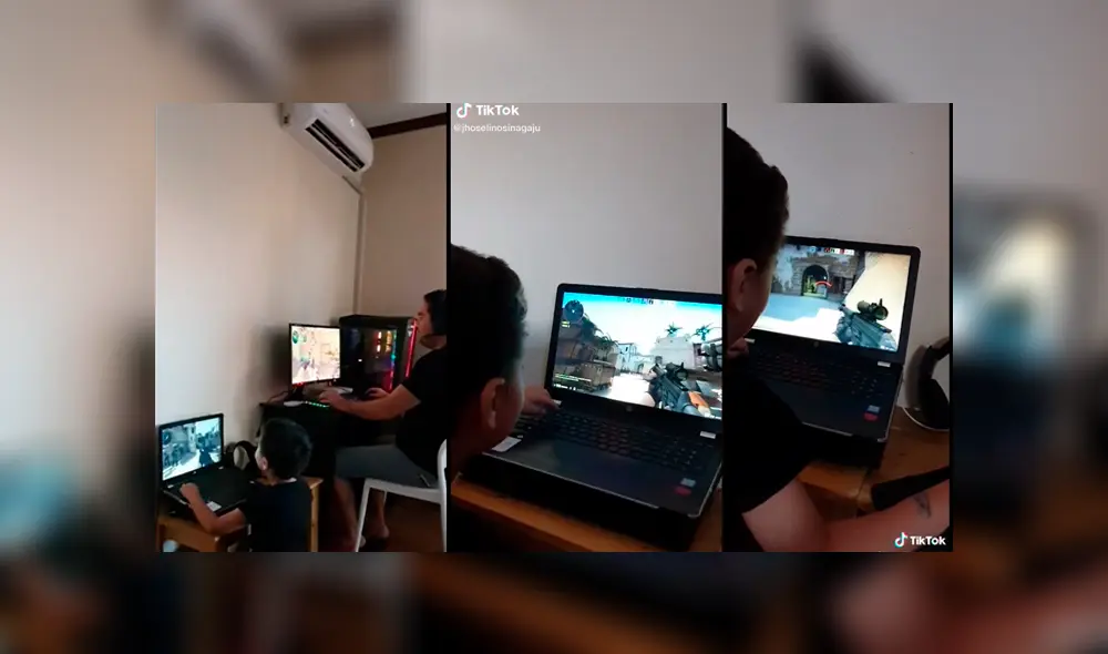 Padre es captado enseñándole a su hijo a jugar Counter Strike. Foto: TikTok.
