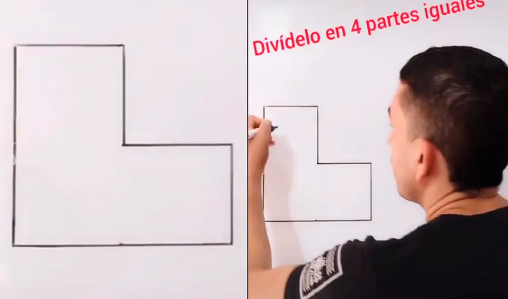 Puedes hacer las líneas y formas que desees. Lo importante es obtener 4 figuras iguales. Foto: angel_matematico / TikTok