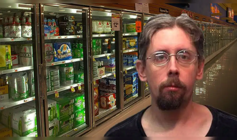 Queda atrapado en refrigerador de tienda y se toma todas las cervezas [VIDEO]