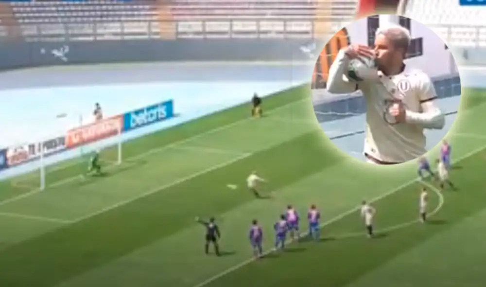Alejandro Hohberg anotó el 3-0 de Universitario sobre Alianza Universidad. (FOTO: Captura Gol Perú/Composición La República).