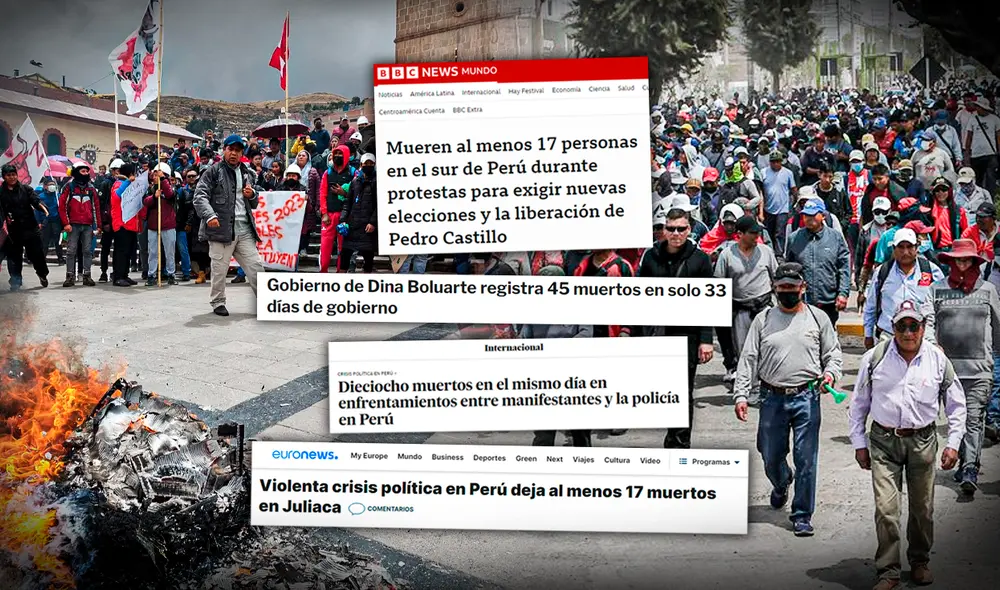 Reacciones internacionales tras la crisis política y social en Perú. Foto: composición LR/BBC/El País/Euronews/La República Reacciones internacionales tras la crisis política y social en Perú. Foto: composición LR/BBC/El País/Euronews/La República