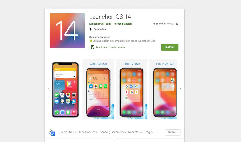 Launcher iOS 14 es la app que debes bajar en tu teléfono. Foto: Play Store
