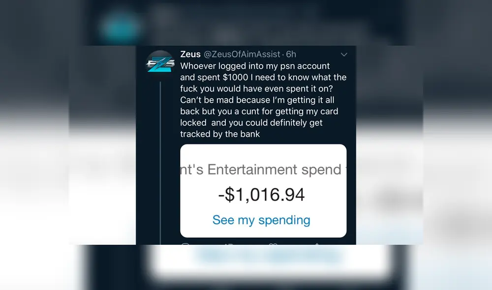 Zeus, un usuario de PS4, expresó en Twitter su molestia al descubrir que su cuenta de PS Plus fue "hackeada" y que habían gastado más de 1000 dólares. Zeus, un usuario de PS4, expresó en Twitter su molestia al descubrir que su cuenta de PS Plus fue "hackeada" y que habían gastado más de 1000 dólares.