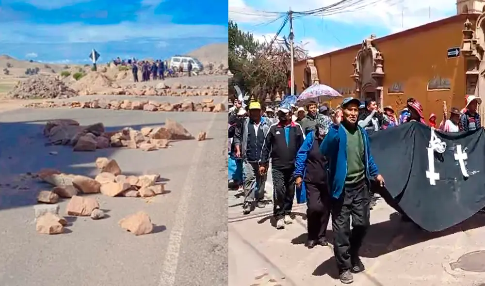 Segundo día de bloqueo vía Arapa - Juliaca. Protestas en la ciudad calcetera. Foto: Infórmate Arapa/ captura Frase Corta