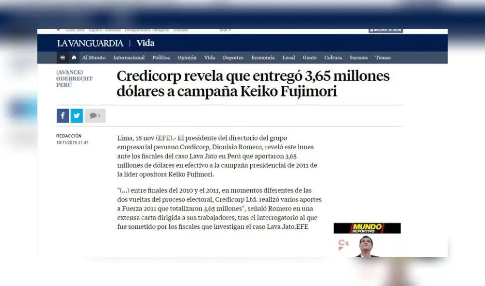 Prensa extranjera da cuenta sobre revelación de Dionisio Romero. Foto: Difusión.