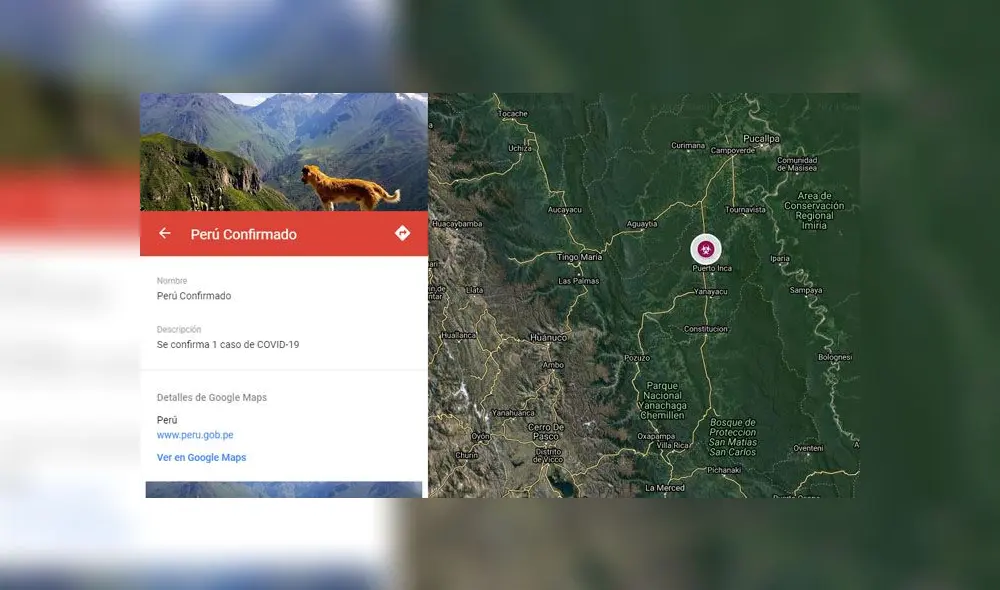 Google Maps muestra caso confirmado de coronavirus en Perú.