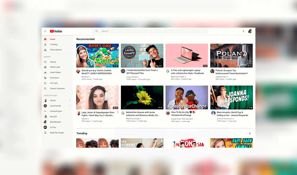 YouTube presenta nuevo diseño en su interfaz.