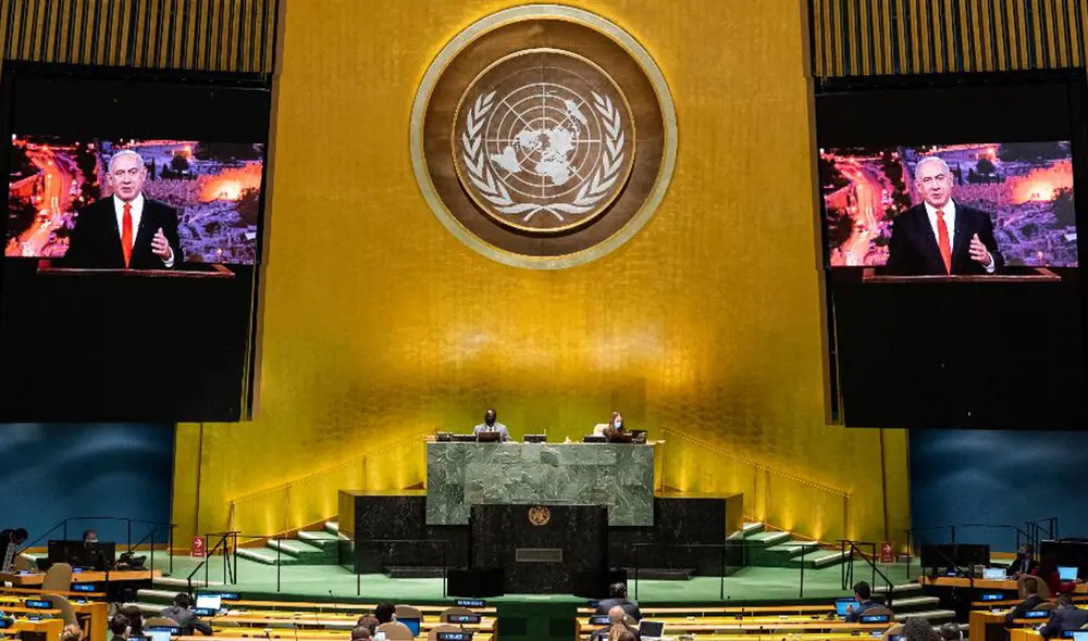 De manera virtual, Netanyahu denunció en la ONU los escondites que serían un nuevo peligro para el Líbano. Foto: EFE De manera virtual, Netanyahu denunció en la ONU los escondites que serían un nuevo peligro para el Líbano. Foto: EFE
