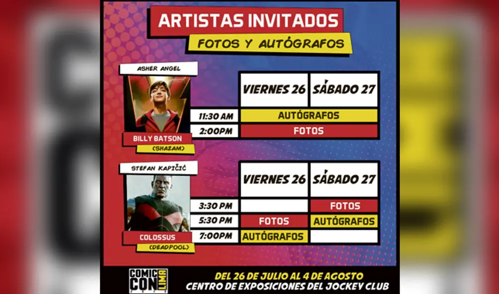 Lista de Artistas invitados a la Comic Con Lima 2019 Lista de Artistas invitados a la Comic Con Lima 2019
