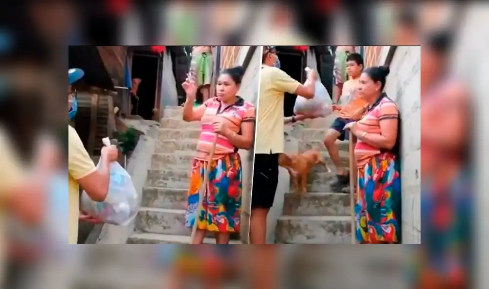 Mujer rechazó bolsa de víveres para cederla a una familia que si lo requiere. Foto: Bolavip