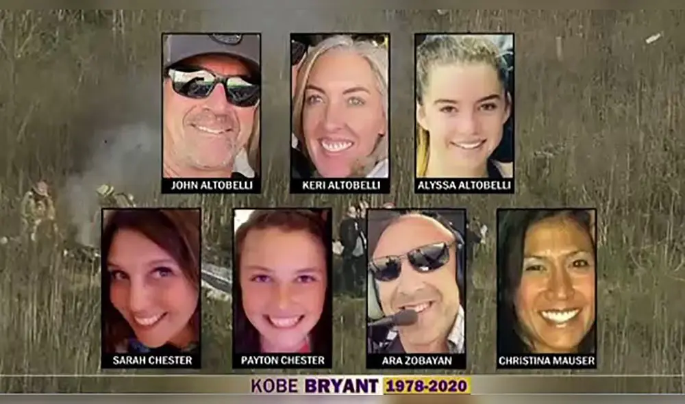 Estas son las siete víctimas identificadas en el trágico accidente en el que murió Kobe Bryant. (Foto: Aire de Santa Fé) Estas son las siete víctimas identificadas en el trágico accidente en el que murió Kobe Bryant. (Foto: Aire de Santa Fé)