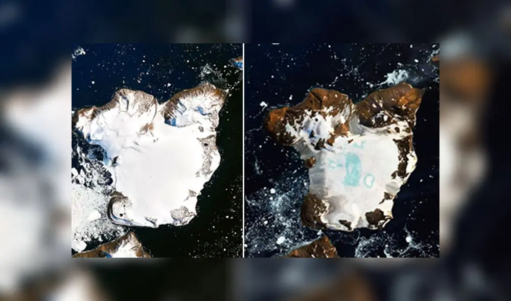 Isla Águila en la Antártida, vista desde el espacio el 4 y 13 de febrero de 2020. Crédito: NASA. Isla Águila en la Antártida, vista desde el espacio el 4 y 13 de febrero de 2020. Crédito: NASA.