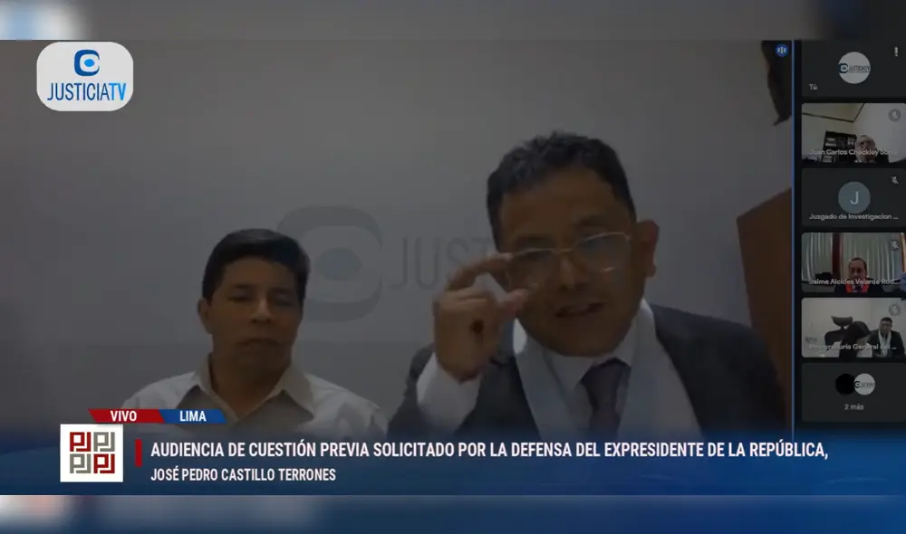 Pachas se había apartado de la representación de Castillo pero se acreditó en la audiencia de este martes.  Foto: captura Justicia TV