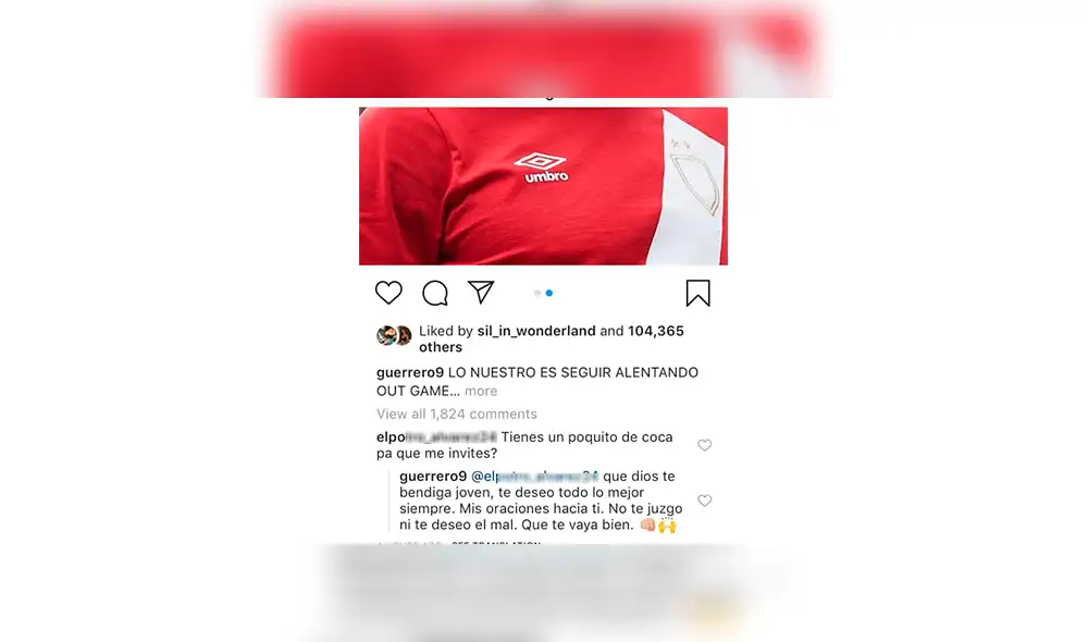 Paolo Guerrero responde en redes sociales a desatinado comentario de un usuario sobre la droga