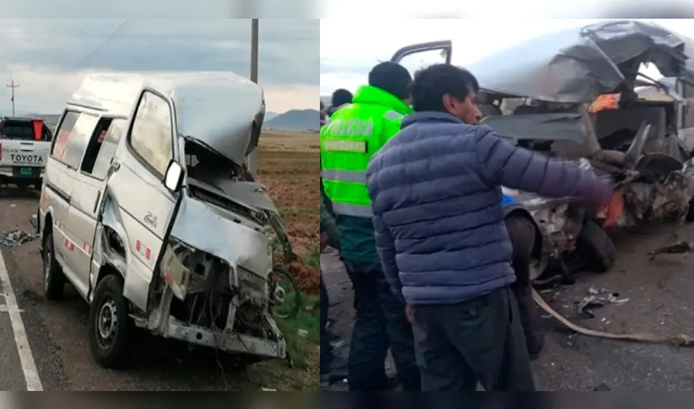 Choque frontal entre combi y auto deja un muerto con nueve heridos en Puno.