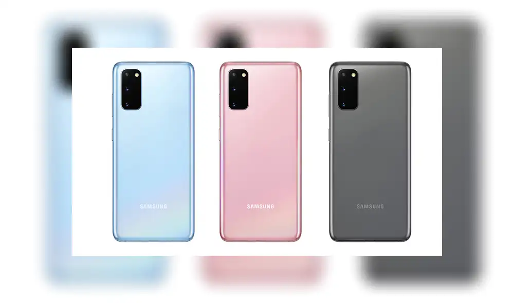 El Samsung Galaxy S20 está disponible en color Gris Cósmico, Azul Nube y Rosa Nube.