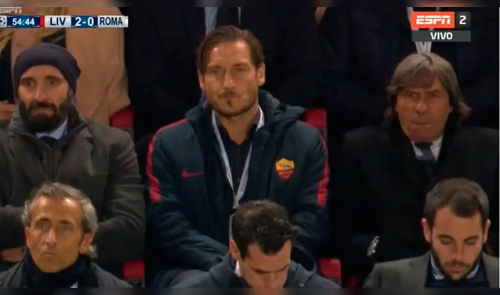 Liverpool vs. Roma: el rostro de impotencia de Totti al presenciar goleada de los 'Reds' [VIDEO]