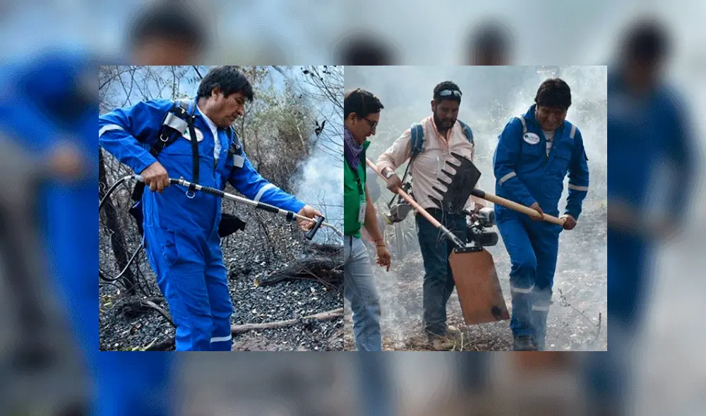 Evo Morales en los trabajos de extinción. Foto: Captura/@evomoralesayma Evo Morales en los trabajos de extinción. Foto: Captura/@evomoralesayma