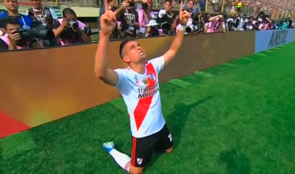 Rafael Santos Borré marcó el primer gol del River Plate vs. Flamengo por la final de la Copa Libertadores 2019. | Foto: Fox Sports Rafael Santos Borré marcó el primer gol del River Plate vs. Flamengo por la final de la Copa Libertadores 2019. | Foto: Fox Sports