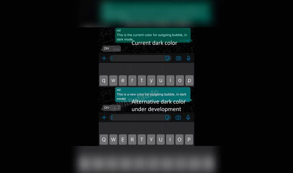 Nuevo color de burbuja para el modo oscuro en WhatsApp.