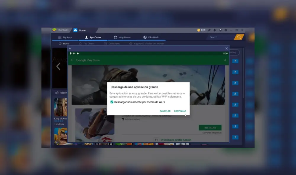Utiliza el emulador Bluestacks para configurar un dispositivo Android en tu PC.
