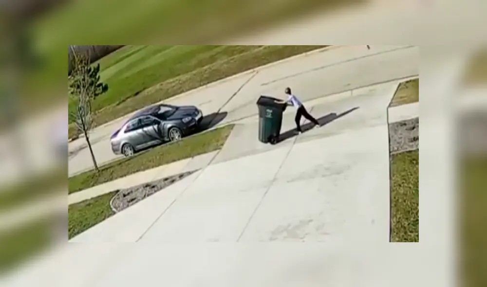 En Facebook, un adolescente sufrió un terrible percance cuando sacaba un enorme tacho de basura.