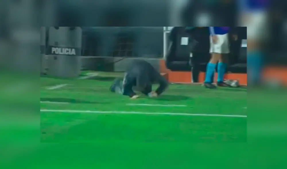 El DT Claudio Vivas tropezó tras celebrar el segundo gol del Sporting Cristal por la Copa Sudamericana 2019. El DT Claudio Vivas tropezó tras celebrar el segundo gol del Sporting Cristal por la Copa Sudamericana 2019.