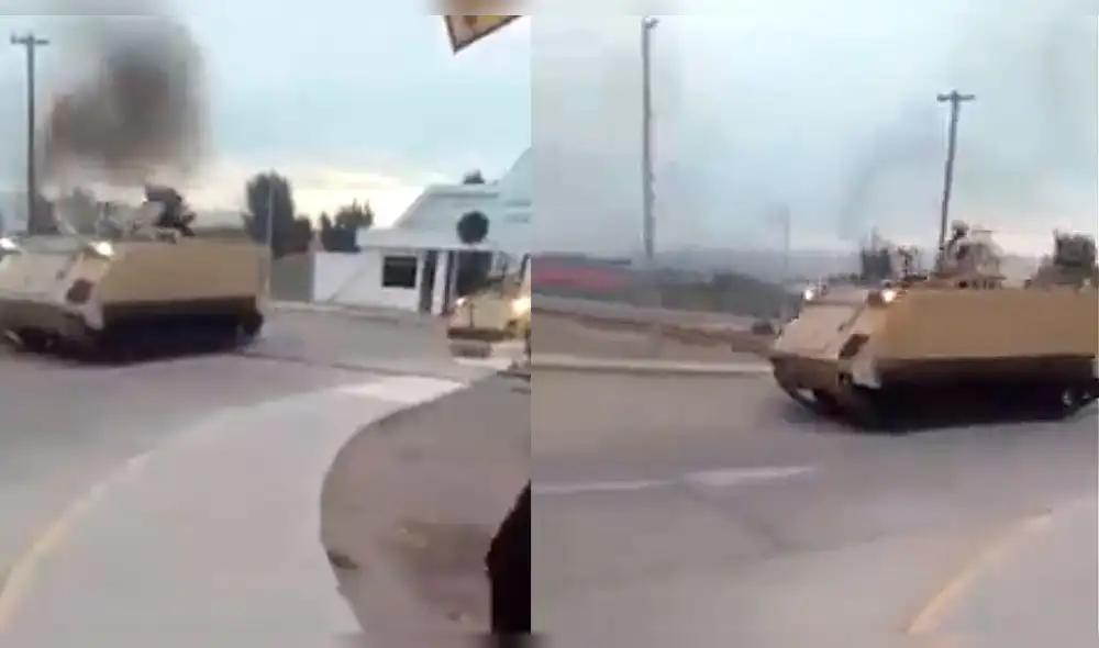 Vehículos salieron del cuartel ubicado en el distrito arequipeño de Cerro Colorado. Foto: captura video difusión Vehículos salieron del cuartel ubicado en el distrito arequipeño de Cerro Colorado. Foto: captura video difusión
