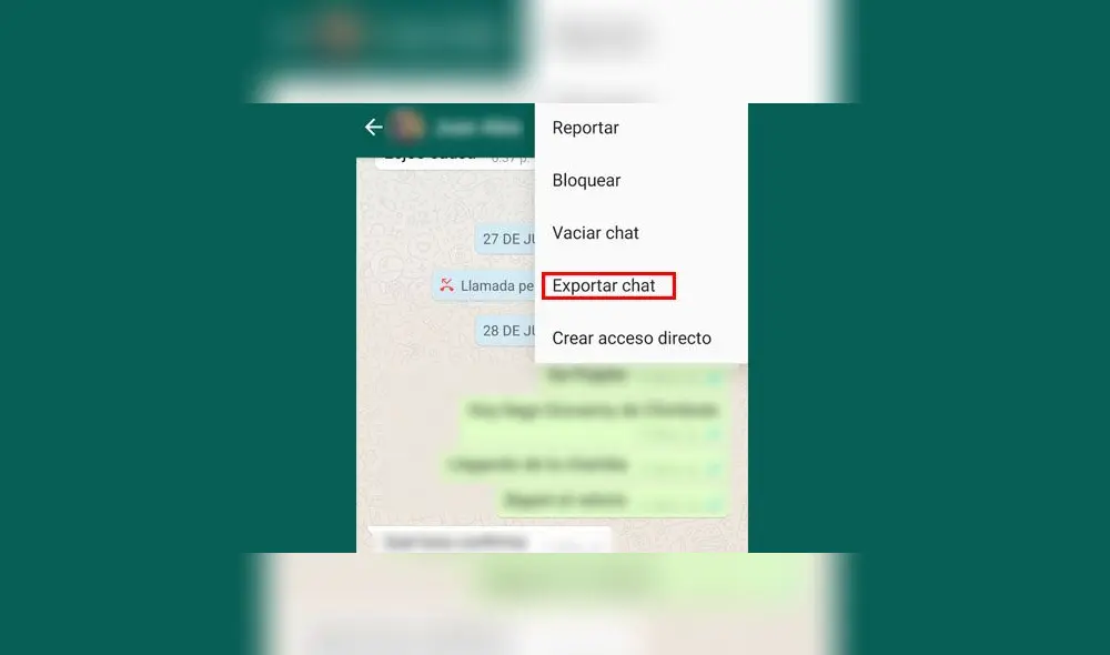 Elige el ítem “Más”, en la nueva ventana del menú encontrarás la opción oculta de “Exportar chat”.