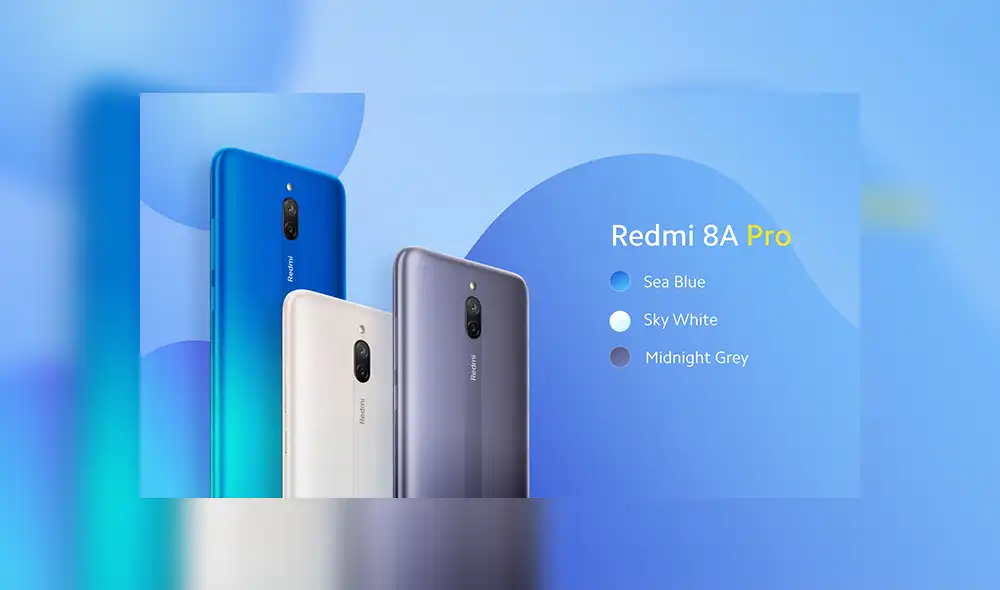 El Redmi 8A Pro está disponible en los colores Sky White (blanco), Sea Blue (azul) y Midnight Grey (gris) El Redmi 8A Pro está disponible en los colores Sky White (blanco), Sea Blue (azul) y Midnight Grey (gris)