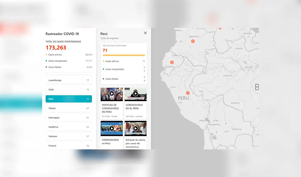 COVID-19 Tracker muestra casos reportados en tiempo real por cada país.